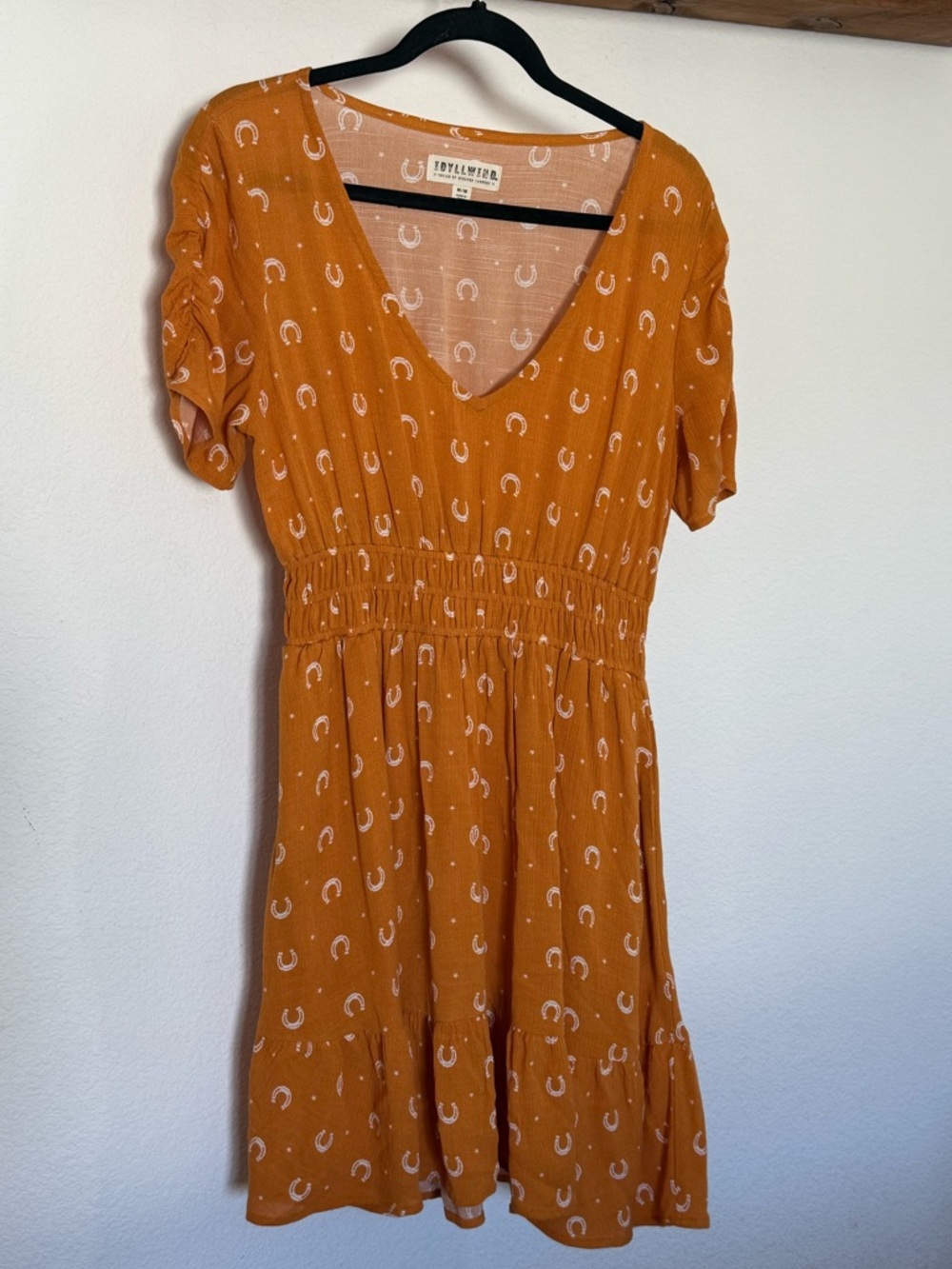 Idyllwind Mustard Yellow Mini Dress with White Horseshoe Print